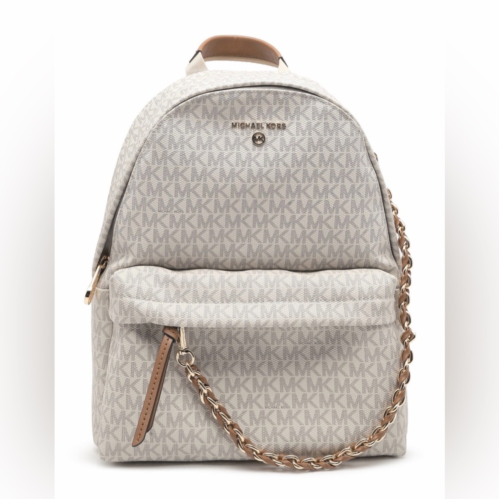 ✨ Michael Kors Slater Medium Logo Backpack Light Cream Gold Chain - NWT✨ - Picture 3 of 5